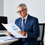 **

"A senior financial analyst in a modern Madrid office, reviewing company valuation reports, wearing a professional business suit, glasses, fully clothed, appropriate attire, safe for work, perfect anatomy, natural proportions, high-quality photo, family-friendly, showcasing a confident and experienced professional."

**