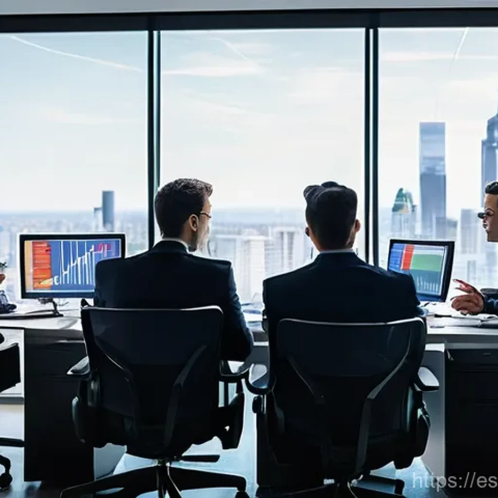 기업가치평가사 기업 분석 방법 - **Prompt:** "A group of diverse business professionals, men and women, meticulously analyzing financ...