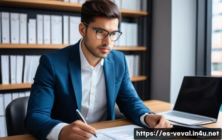 기업가치평가사 실기 대비 전략 - **Prompt:** A focused professional (male or female, in their 30s-40s) dressed in smart casual busine...