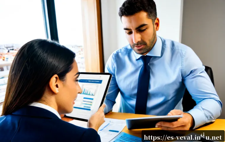 기업가치평가사 실무 사례 분석 - Photorealistic corporate valuation case analysis in a modern Madrid financial office, senior Spanish...