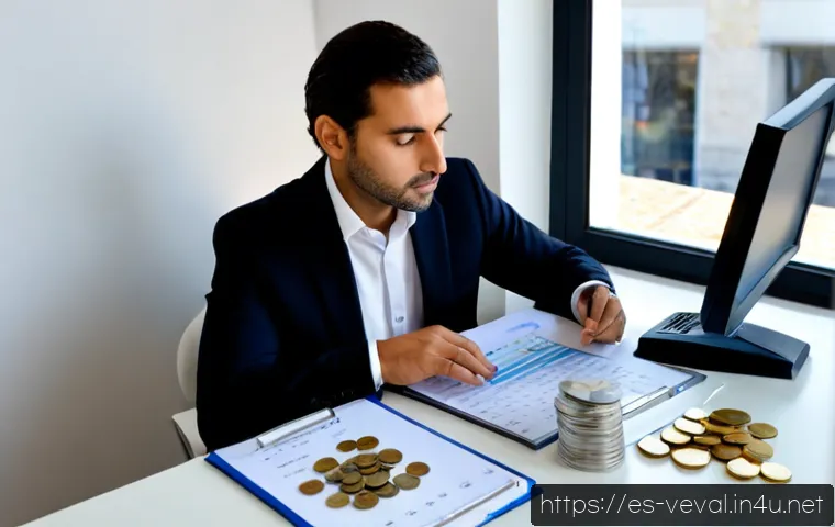 Home 17 기업가치평가사 직무 특성 - Photorealistic corporate valuation specialist in a modern Madrid office, Spanish professional in sma...